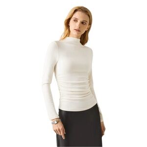 OGL Ivory Mid Thermal Thermal Ruched Sides Tuckable Mockneck Top Womens Size S